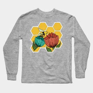 Honey Bee Floral Honeycomb Long Sleeve T-Shirt